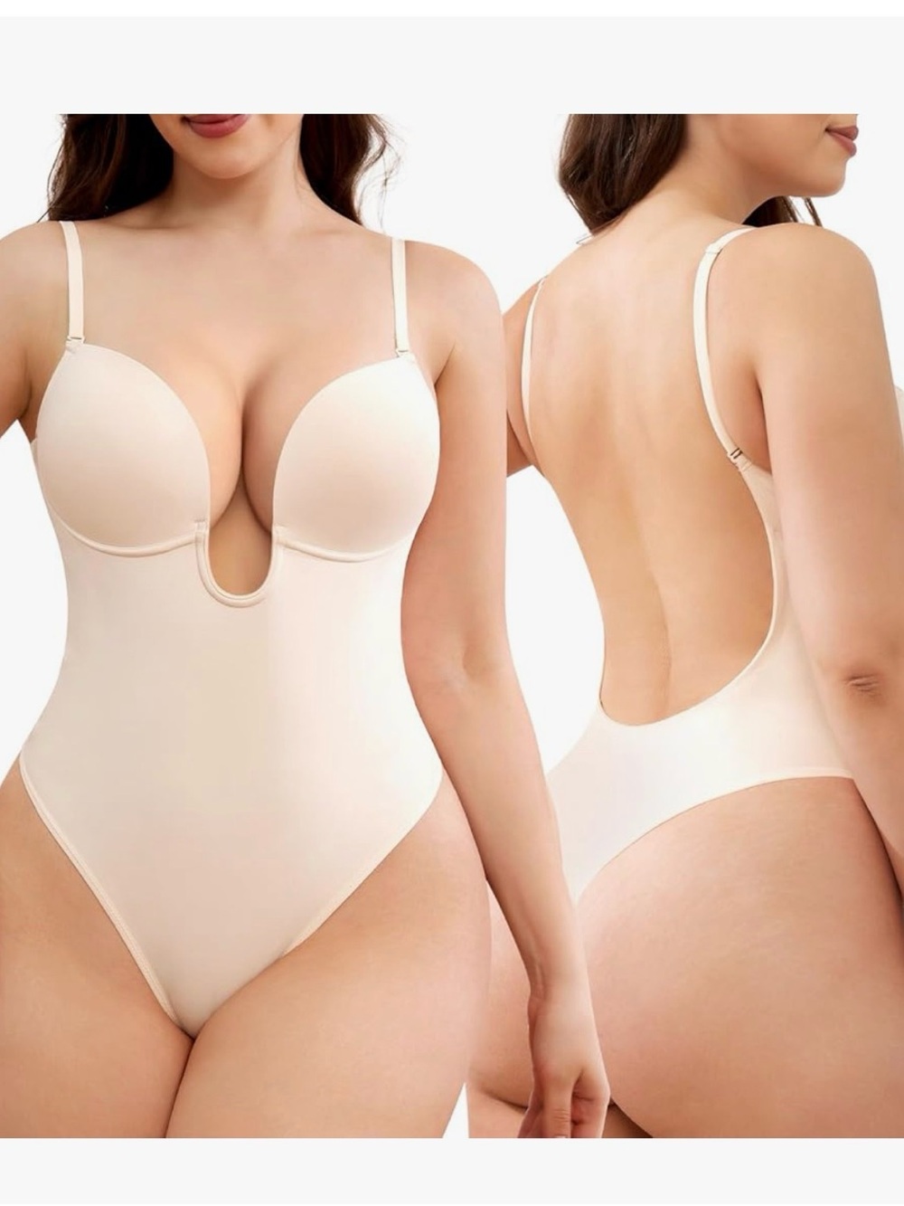 Backless U-Plunge Shaping Bodysuit in Nude